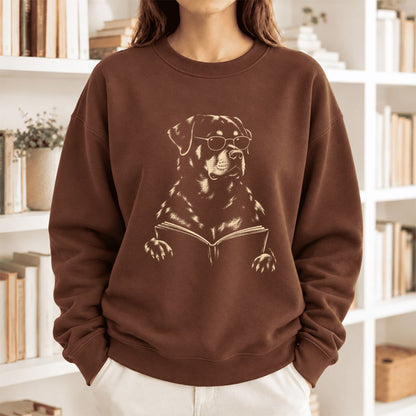 Rottweiler Reading Book Softstyle Sweatshirt | Dog Mom Reader Gift Cocoa