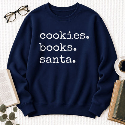 Cookies Books Santa Softstyle Sweatshirt | Christmas Book Lover Gift Navy