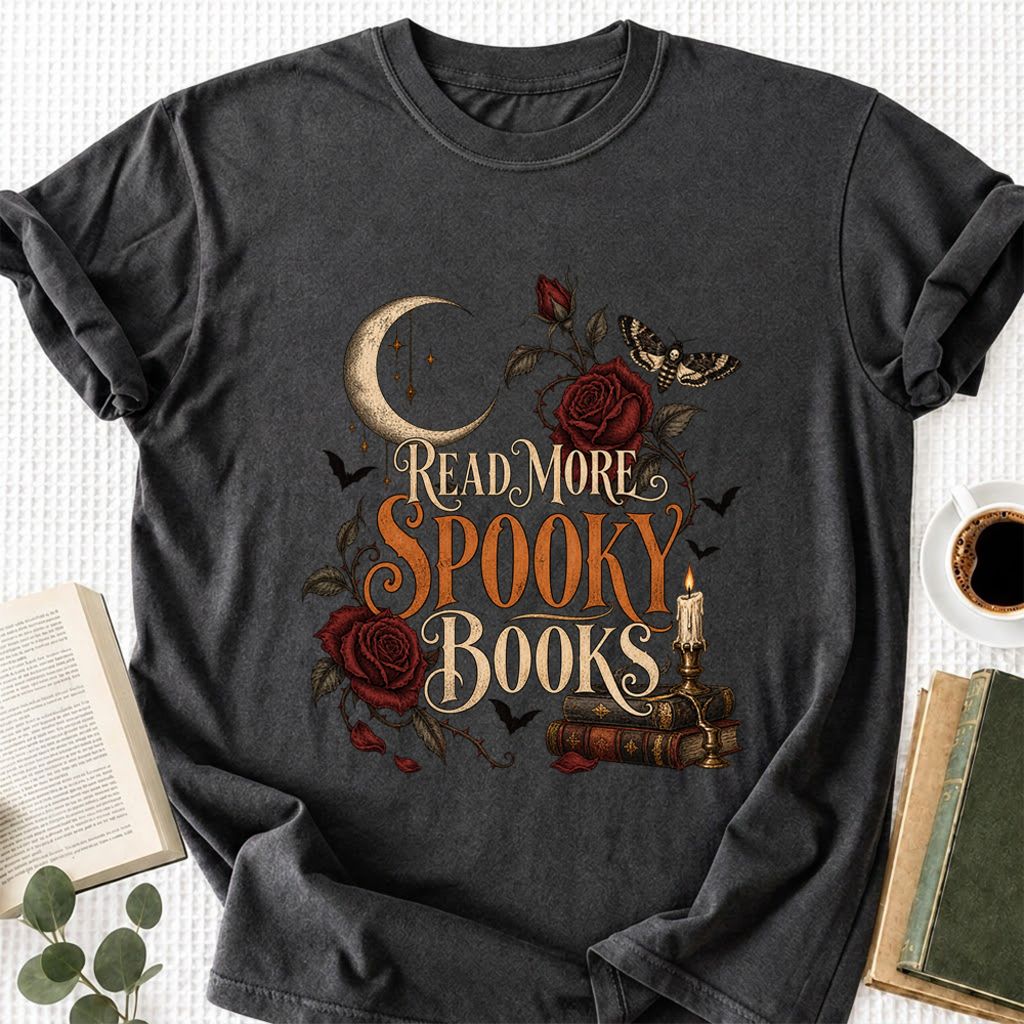 Read More Spooky Books Printed T-Shirt | Halloween Book Lover Gift Dark Heather