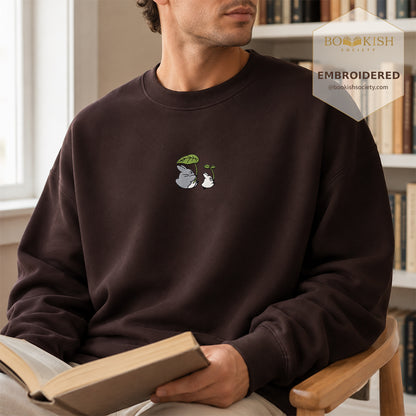 Forest Spirits and Flowers Embroidered Sweatshirt | Reader Gift Dark Chocolate