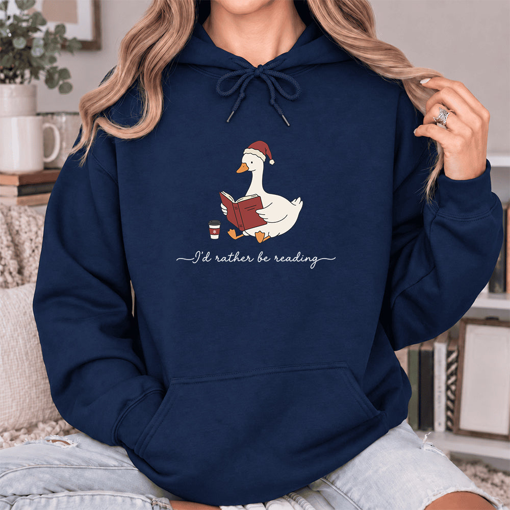 I'd Rather Be Reading Softstyle Hoodie | Christmas Book Lover Gift Navy