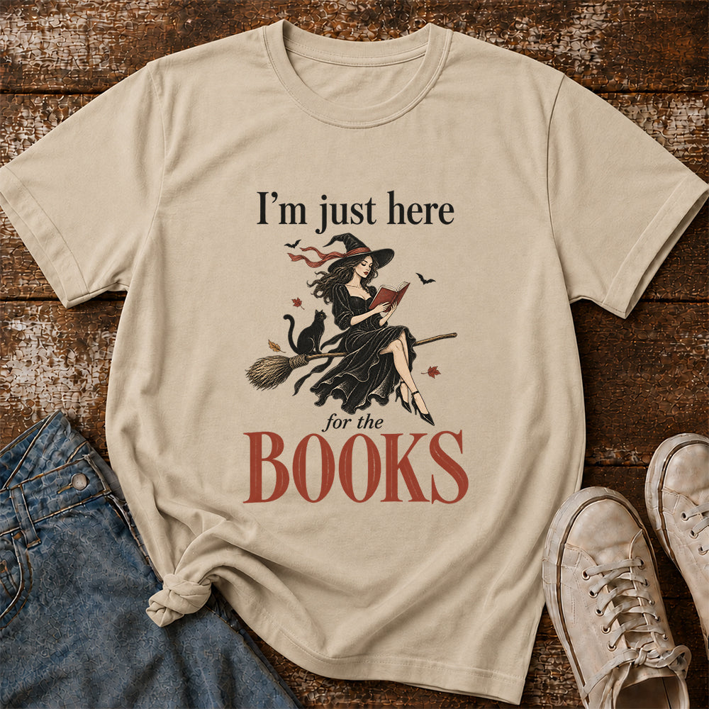 I'M Just Here For The Books Printed T-Shirt | Halloween Book Lover Gift Sand