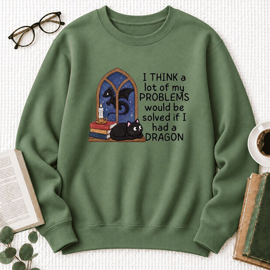 If I Could Have A Dragon Softstyle Sweatshirt | Fantasy Book Lover Gift Military Green