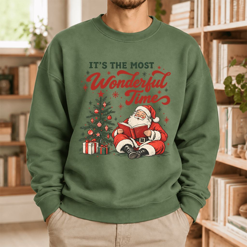 It’S The Most Wonderful Time Softstyle Sweatshirt | Christmas Book Lover Gift Military Green