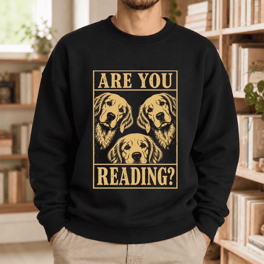 Are You Reading Golden Retriever Softstyle Sweatshirt | Dog Mom Reader Gift Black
