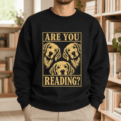 Are You Reading Golden Retriever Softstyle Sweatshirt | Dog Mom Reader Gift Black