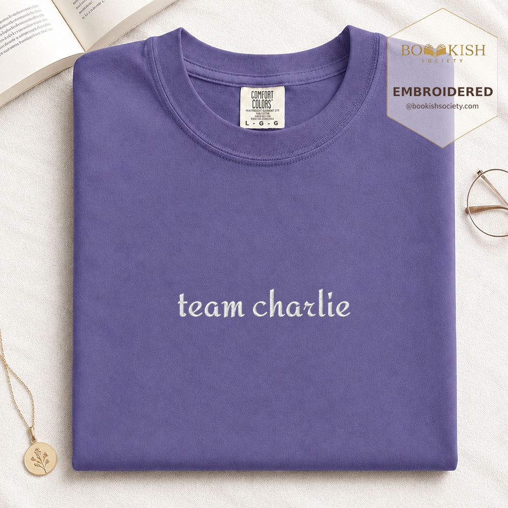 Embroidered Team Charlie Comfort Color® T-shirt Book Lover Gift Grape