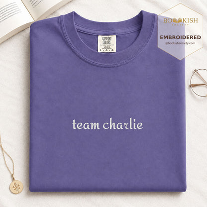 Embroidered Team Charlie Comfort Color® T-shirt Book Lover Gift Grape