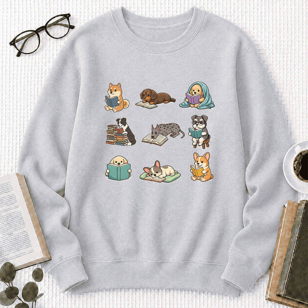 Funny Dogs Reading Crewneck Sweatshirt | Reader Gift Sport Grey