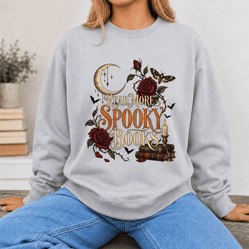Read More Spooky Books Printed Sweatshirt | Halloween Book Lover Gift Sport Grey