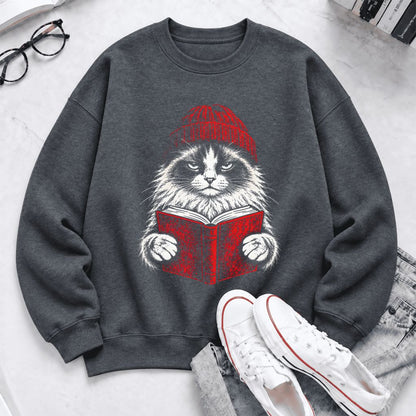 Vintage Reading Cat Ragdoll Softstyle Sweatshirt | Christmas Reader Gift Dark Heather