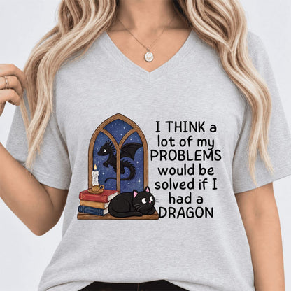 If I Could Have A Dragon Ultra-Soft V-Neck | Fantasy Reader Gift Ash