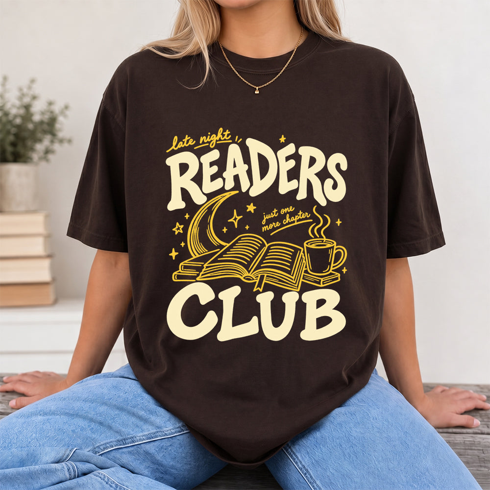 Late Night Readers Club Softstyle T-Shirt | Book Lover Gift Dark Chocolate