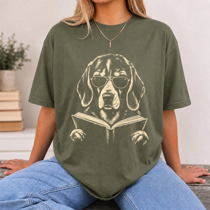 Beagle Reading Book Softstyle T-Shirt | Book Lover Gift Military Green