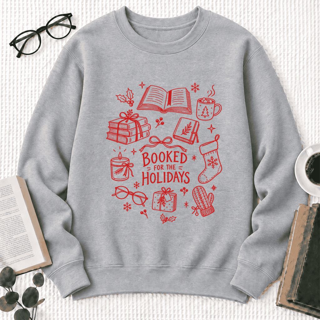 Booked For The Holidays Softstyle Sweatshirt | Christmas Book Lover Gift Sport Grey