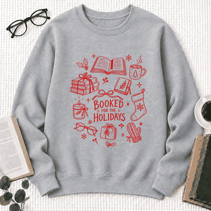 Booked For The Holidays Softstyle Sweatshirt | Christmas Book Lover Gift Sport Grey