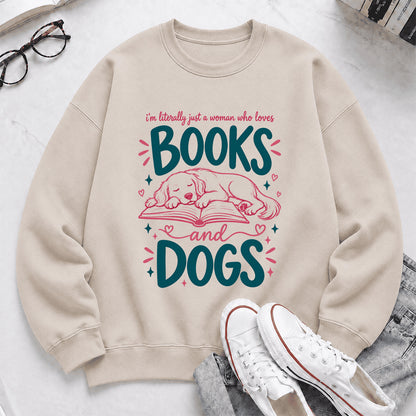 Just A Woman Who Loves Books and Dogs Crewneck Sweatshirt |  Dog Lover & Reader Gift Sand