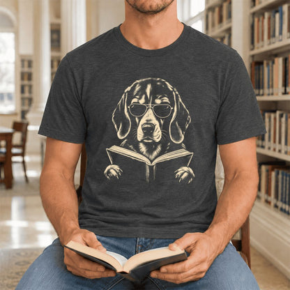 Beagle Reading Book Ultra-Soft Cotton T-Shirt | Beagle Lover Gift Dark Grey Heather