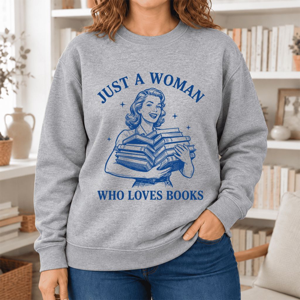 Just A Woman Who Loves Books Softstyle Sweatshirt | Reader Gift Sport Grey