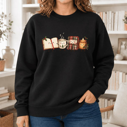 Christmas Cozy Club Softstyle Sweatshirt | Christmas Reader Gift Black