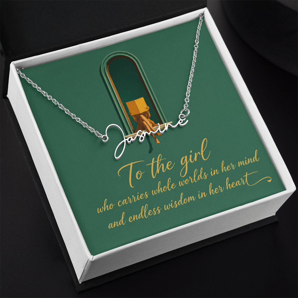 To The Girl Decorative Card And Custom Name Polished Stainless Steel Necklace With Box Book Lover Gift Font 2