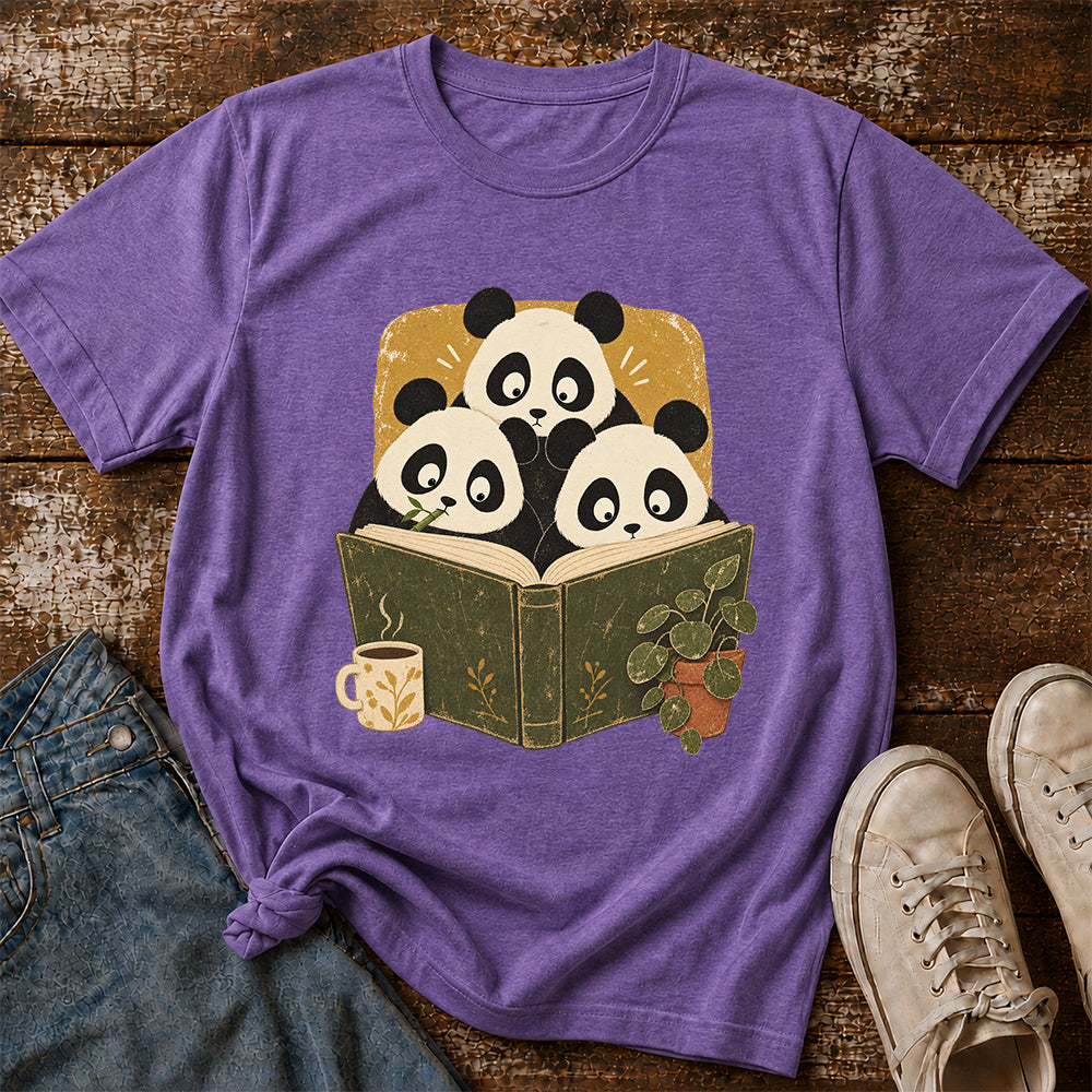 Minimal Japanese Pandas Reading Softstyle T-Shirt | Book Lover Gift Heather Purple