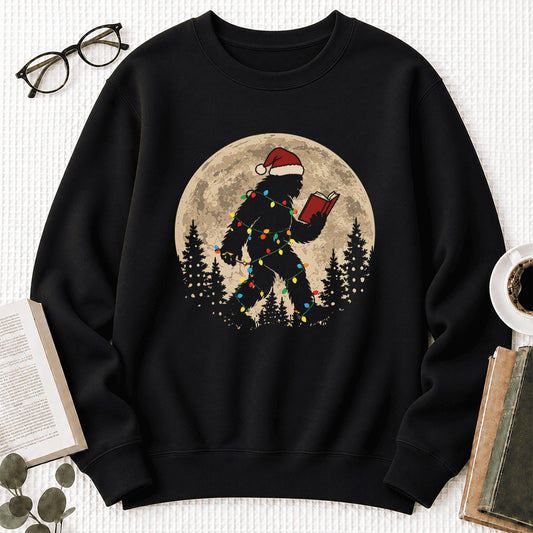 Reading Bigfoot Santa Softstyle Sweatshirt | Christmas Book Lover Gift Black