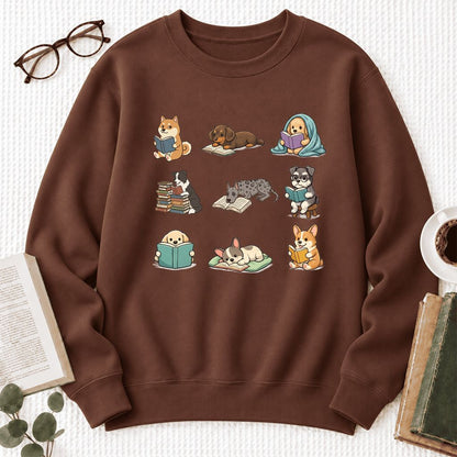 Funny Reading Dogs Embroidered Sweatshirt | Dog Mom Reader Gift Cocoa