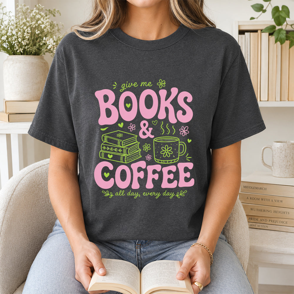 Books and Coffee Softstyle T-Shirt | Book Lover Gift Dark Heather