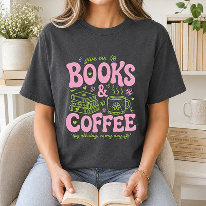 Books and Coffee Softstyle T-Shirt | Book Lover Gift Dark Heather