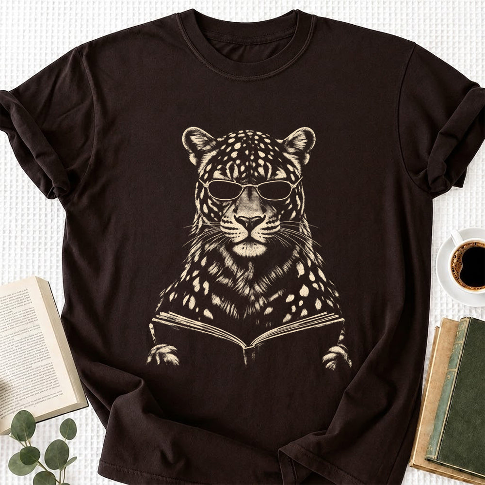 Leopard Reading Book Softstyle T-Shirt | Book Lover Gift Dark Chocolate