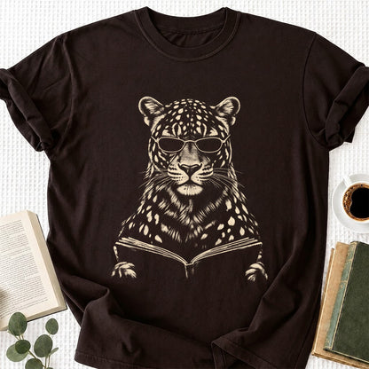 Leopard Reading Book Softstyle T-Shirt | Book Lover Gift Dark Chocolate