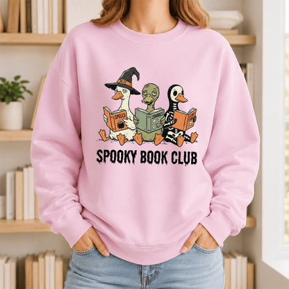 Spooky Book Club Printed Sweatshirt | Halloween Book Lover Gift Light Pink