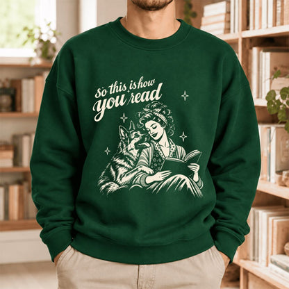 How You Read German Shepherd Softstyle Sweatshirt | Cozy Dog Mom Reader Gift Forest Green