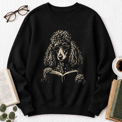 Poodle Reading Book Crewneck Sweatshirt | Reader Gift Black
