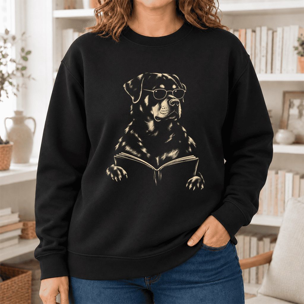 Rottweiler Reading Book Softstyle Sweatshirt | Dog Mom Reader Gift Black