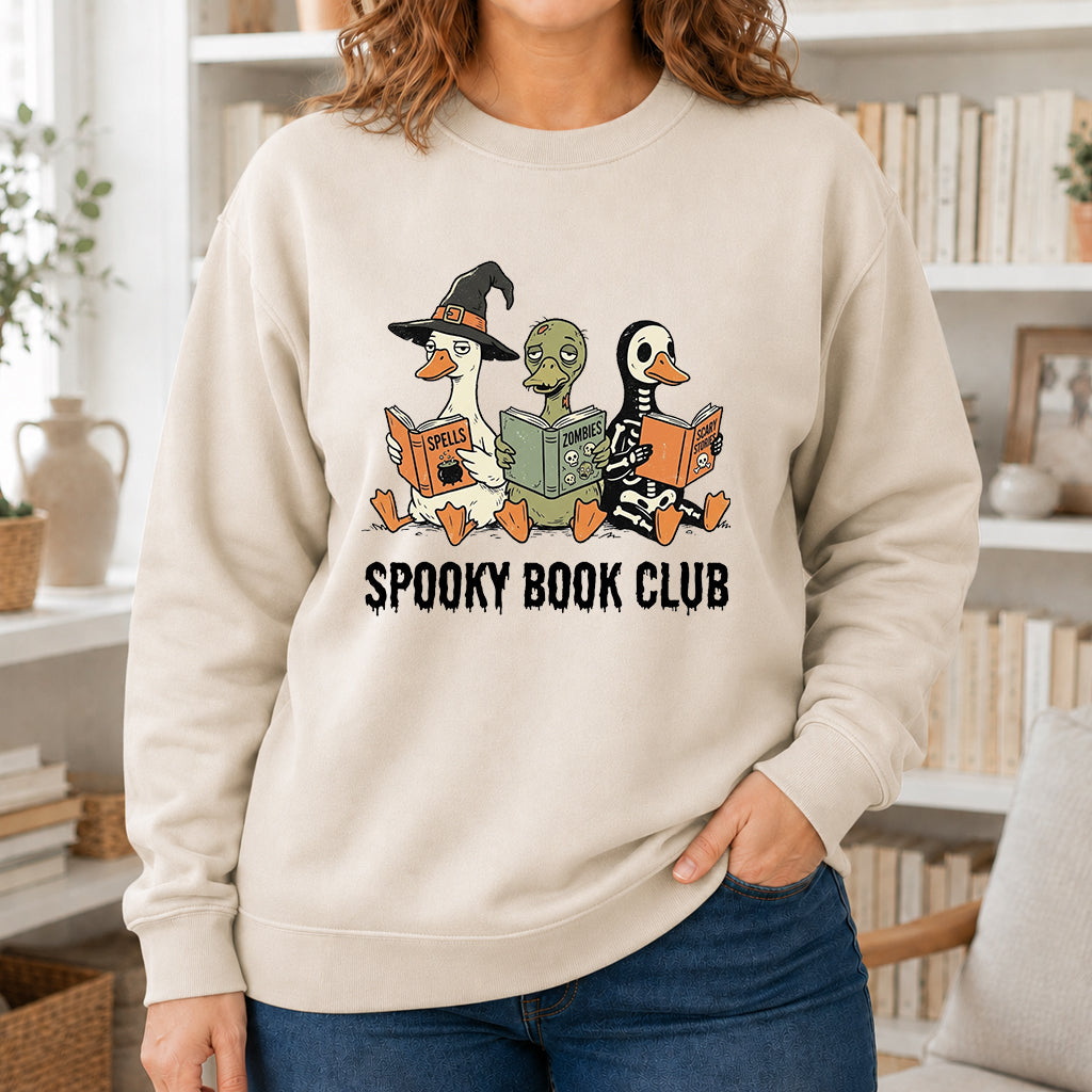 Spooky Book Club Printed Sweatshirt | Halloween Book Lover Gift Sand