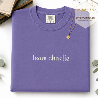 Embroidered Team Charlie Comfort Color® T-shirt Book Lover Gift Grape