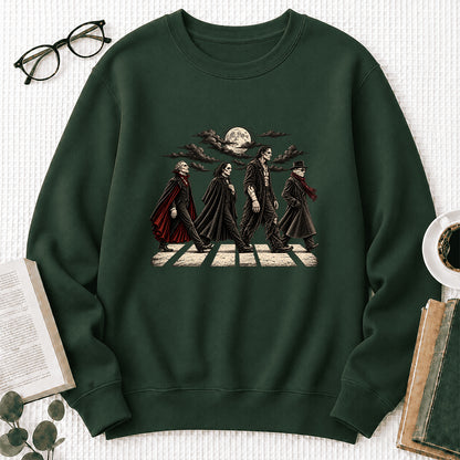 Monsters Road Printed Sweatshirt | Halloween Book Lover Gift Forest Green