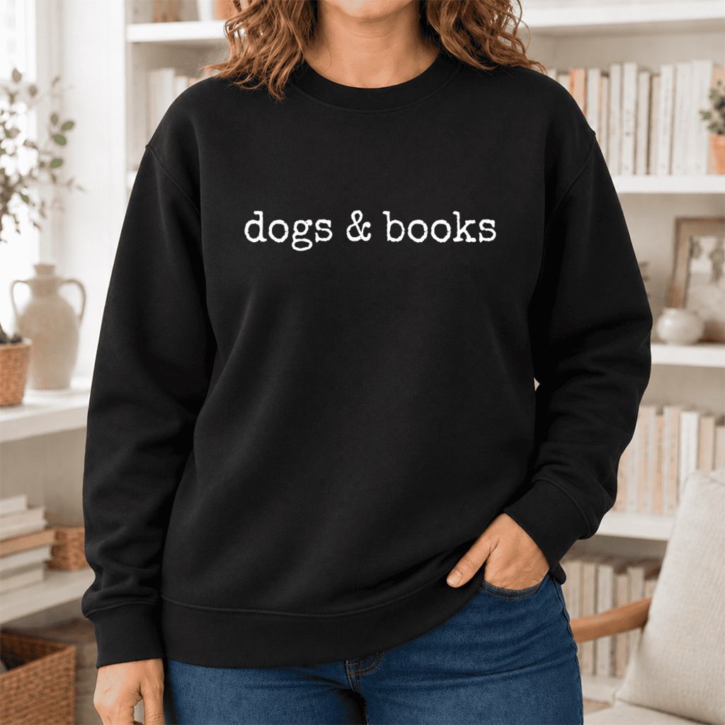 Dogs & Books Softstyle Sweatshirt | Dog Lover & Reader Gift Black