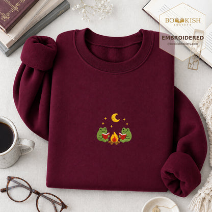 Frog Campfire Embroidered Sweatshirt | Reader Gift Maroon