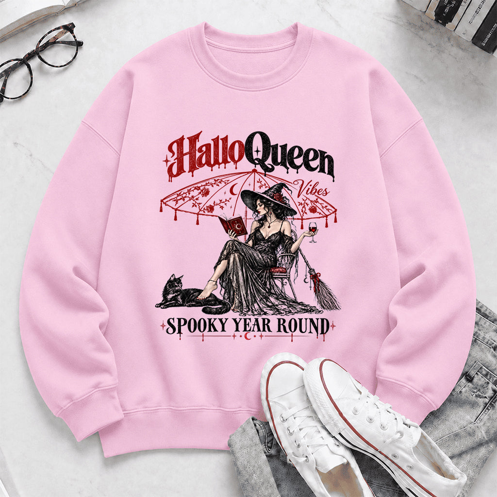 Halloqueen Spooky Year Round Printed Sweatshirt | Spooky Book Lover Gift Light Pink