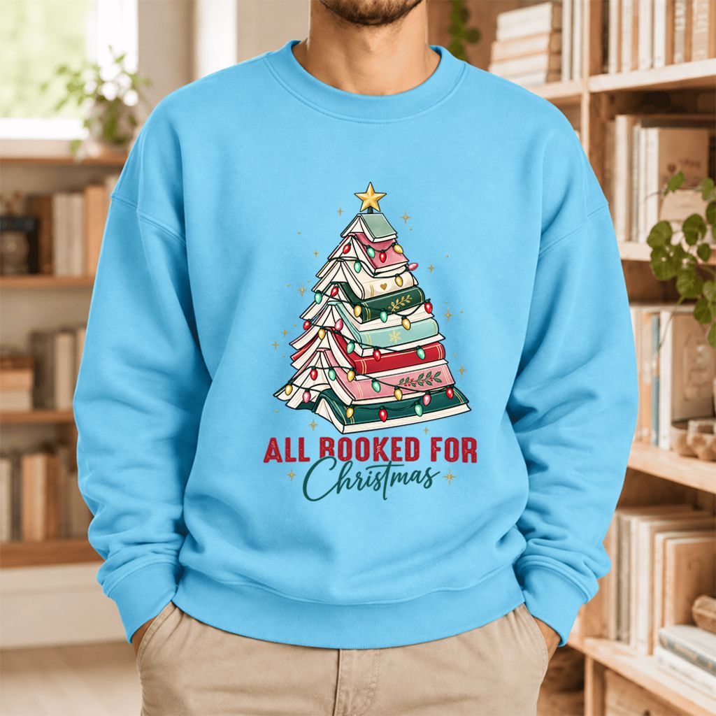 All Booked For Christmas Softstyle Sweatshirt | Christmas Book Lover Gift Sky
