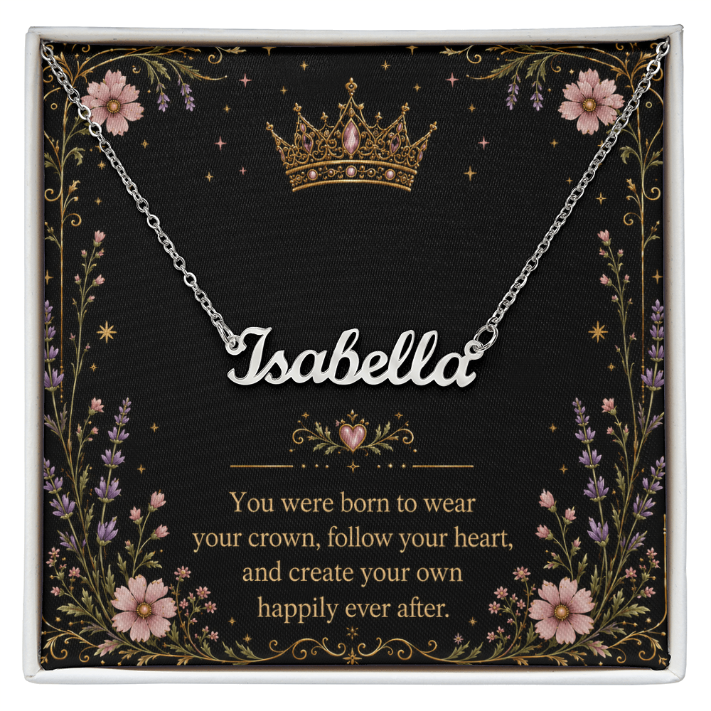 You Were Born To Wear Your Crown Decorative Card And Custom Name Polished Stainless Steel Necklace With Box Book Lover Gift Font 1
