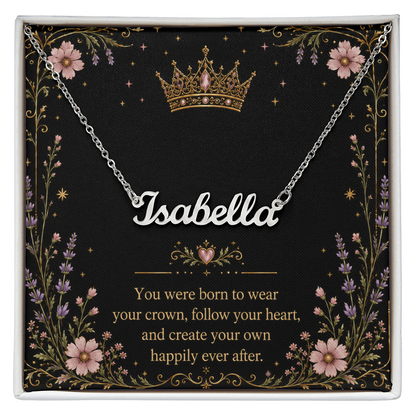You Were Born To Wear Your Crown Decorative Card And Custom Name Polished Stainless Steel Necklace With Box Book Lover Gift Font 1