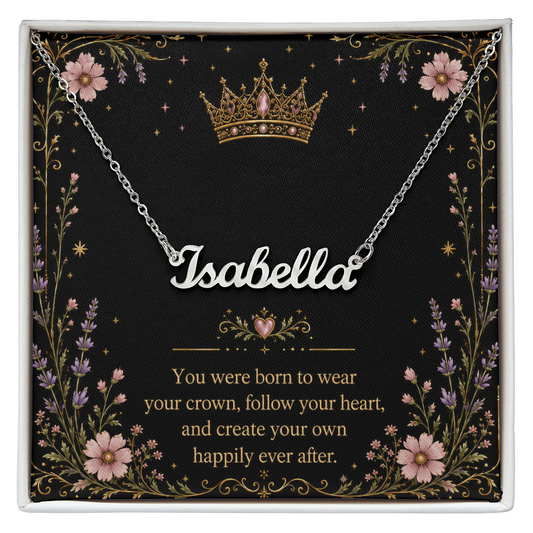 You Were Born To Wear Your Crown Decorative Card And Custom Name Polished Stainless Steel Necklace With Box Book Lover Gift Font 1