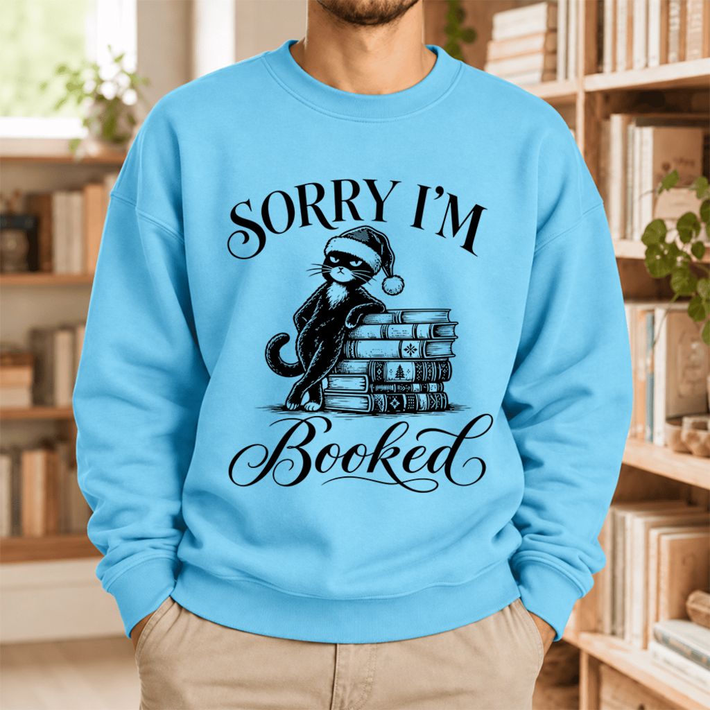 Sorry I'M Booked Softstyle Sweatshirt | Christmas Book Lover Gift Sky