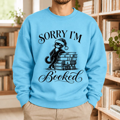 Sorry I'M Booked Softstyle Sweatshirt | Christmas Book Lover Gift Sky