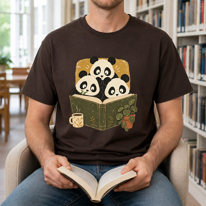 Minimal Japanese Pandas Reading Softstyle T-Shirt | Book Lover Gift Dark Chocolate