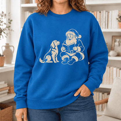 Funny Dog With Reading Santa Softstyle Sweatshirt | Christmas Book Lover Gift Royal